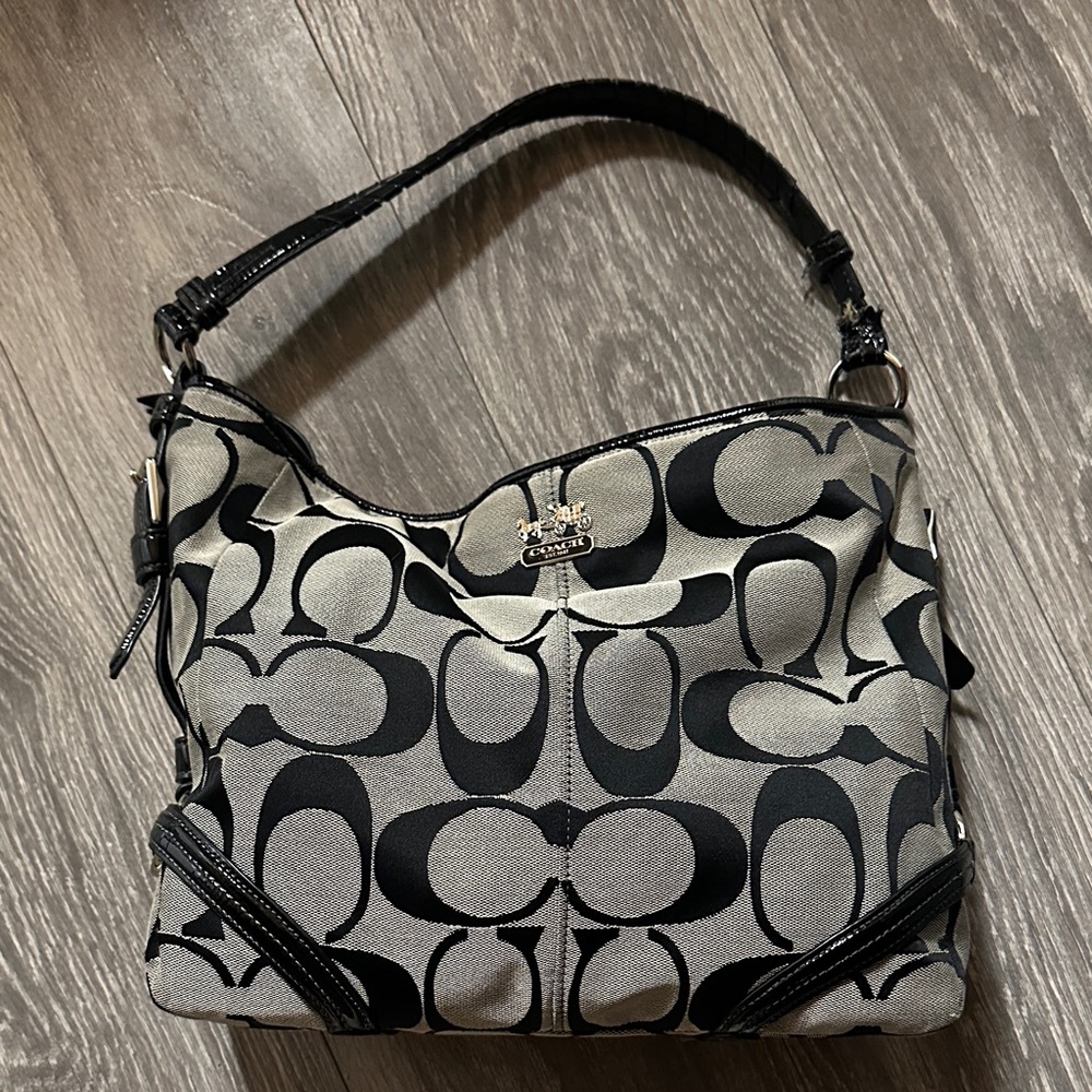 Coach Signature Black and Gray Shoulder Bag